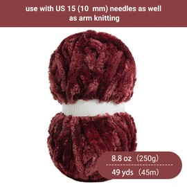 HOMBYS Soft Velvet Yarn,Super Bulky Chenille Yarn for Knitting,Fluffy Plush Thick Yarn for Crocheting,Wine Red Soft Yarn Pack of 8,Big Yarn for Chunky Blanket,Jumbo Yarn(49 yds,8.8 oz Each Skein)