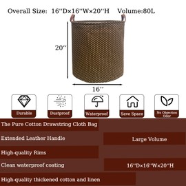 TeLUVHome 80L Waterproof Laundry Hamper in Family Leather Handle Laundry Basket in Dormitory Collapsible Laundry Bag in Nursery (96-Satisfied laundry hampers, 80L)