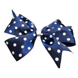 Polka-Dot Hair Bow Accessory Handmade with Blue and White Satin Ribbon and with Crocodile Clip