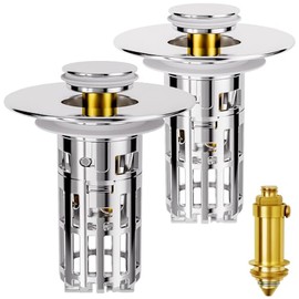 Bathroom Sink Stopper - 2Pcs Bathroom Sink Drain Strainer with Removable Strainer Basket Hair Catcher for US Standard Bathroom Sink, Drain Plug Filter Replacement, Silver