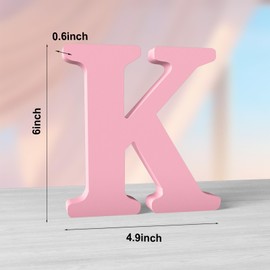 Aruatu 6 Inch Pink Wood Letters Unfinished Wood Letters for Wall Decor Decorative Standing Letters Slices Sign Board Decoration for Craft Home Party Projects (K)