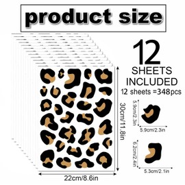 12 Sheets 348 Pcs Leopard Print Wall Decals - Cheetah Print Wallpaper for Bedroom, Living Room, Classroom Decoration