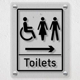 V Safety Mixed Toilets Arrow Right - 200 x 300 mm - Acrylic Perspex Cast Clear Safety Sign
