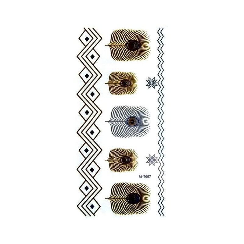 10 Sheets Temporary Feather Tattoos Bracelet Tattoos Gold and Silver