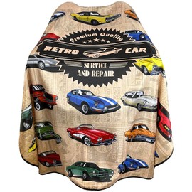 Barbohoo Barber Cape for Men Professional Hair Cutting Salon Cape with Snaps Waterproof Hairdressing Styling Cape Gown Apron- 63”× 56”(Vintage Cars), Bronze