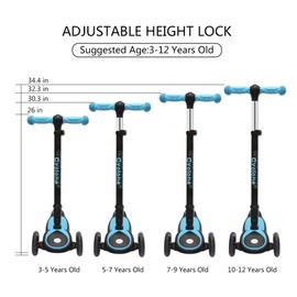 ChromeWheels Scooters for Kids, Deluxe Kick Scooter Foldable 4 Adjustable Height 150lb Weight Limit 3 Wheel, Lean to Steer LED Light Up Wheels, Best Gifts for Girls Boys Age 3-12 Year Old, Blue