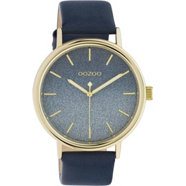 Oozoo Timepieces Women's Watch - Wrist Watch with 20 mm Leather Strap | High-Quality Watch for Women - Elegant Analogue Women's Watch in Round, Gold / Glitter Blue, Strap.