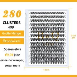 280 Pieces Individual Eyelashes for Beginners, 40D Mix, Single Eyelashes, Lash Clusters, B&Q Eyelashes, DIY Individual Eyelashes for Eyelash Extensions at Home (40D-0.07D, 9-15MIX)