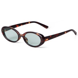 Laurinny 90s Retro Sunglasses for Women Men Small Slim Retro Oval Sunglasses Glasses, Leopard/Green