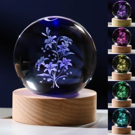 3D Lily Gifts for Women Crystals Ball 60mm - Lily Figurines Decor Glass I Love You Gifts Figurine Lily Stuff for Room Birthday for Lovers Girlfriend Wife