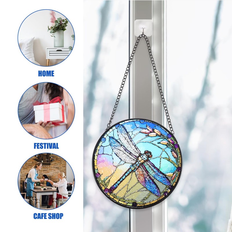 Vivid Dragonfly Glass Hanging Pendant Durable Window Ornament for Home