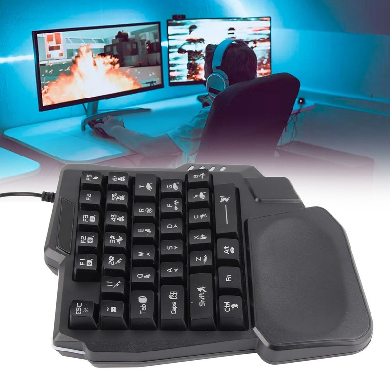 One Handed Gaming Keyboard 35 Keys Waterproof Wide Palm Rest