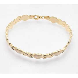 Bestgoldshop 7.25" Hearts & Kisses XOXO Bracelet 10K Yellow Gold Plated Real Sterling Silver