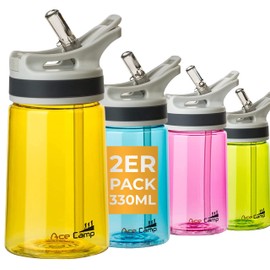 AceCamp Tritan Drinking Bottle, Sports Bottle, BPA-Free, for All Drinks, 2 x Spring Lids, Yellow, 350 ml
