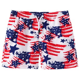 ECGK Boys Swim Trunks with Boxer Brief Liner Compression Anti Chafe Swimming Shorts Stretchy UPF Quick Dry Swimsuit American Flag 5-6 Years