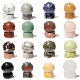 Wemeki Gemstone Sphere Figurine with Stone Stand, Crystal Stone Holder,1.2" Round Polished Healing Crystal Gemstone Stands for Ball, Gemstone Ball Holders for Home Decor (Mix 6PCS Set)