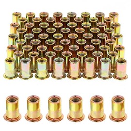 HSEAMALL 100PCS M8 Rivet Nut Zinc Plated Carbon Steel Rivet Nut Tool,Flat Head Threaded Insert Nutsert Rivnuts