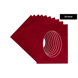 3x5 Mat For 6x7.5 Frame - Precut Bright Red Suede Oval Shaped Photo Mat Board Opening - Acid Free Matte Bevel Cut for Family Photos, Pack of 25 Matboards Show Kit With Acid Free Backings & Clear Bags