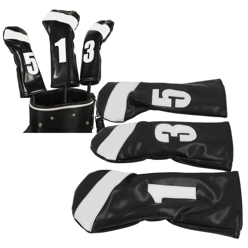 3PCS Golf Club Head Cover PU Leather Waterproof Protective Golf