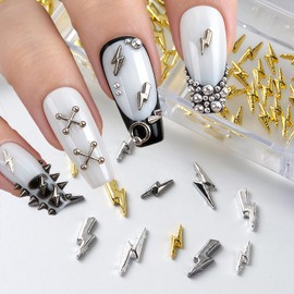 Gold Silver Gray Nail Charms for Nails Art 3D Shiny Alloy Nail Studs Punk Style Nail Rhinestones and Jewelry Fashion Rhinestones Salon Manicures Accessories for Daily DIY Acrylic Nails Decoration