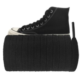 UamGlsob 5/16" Long Shoe Laces for High Top Sneakers, Flat Cotton Premium Extra Long Shoelaces Replacement Strings (Black,72"/183cm)