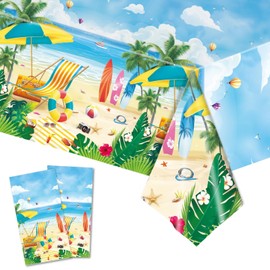 2PCS Summer Beach Tablecloth for Beach Party Decorations, 54"X108" Hawaiian Tablecloth Disposable Plastic Rectangle Summer Tablecloth Ocean Tablecloth for Birthday Party Pool Party Decorations