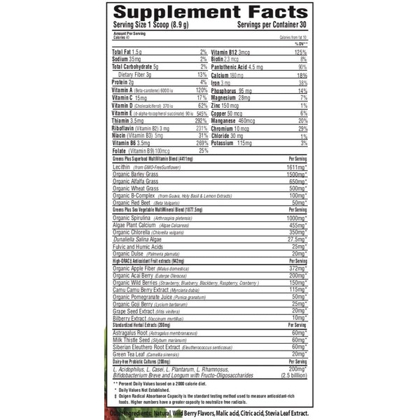 Greens+ Advanced Multi Wild Berry Superfood | Essential Blend of Raw Green Foods, Superfruits and Sea Vegetables Powder | Vegan | Dietary Supplement | Non - GMO, Soy Dairy & Gluten-Free | Size 9.4oz