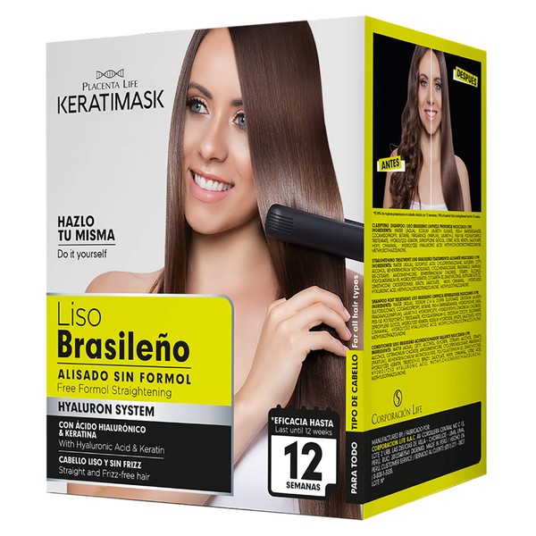 Brazilian Straightening Kit with Keratin and Hyaluronic Acid, Free of Formol and Parabens, 12 Weeks of Professional Straightening