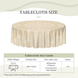 SNAIL GARDEN 152cm/60in Round Table Cloth Wipeable, Spill-proof Polyester Circular Table Cloths，Solid Colour Beige Lace Pattern Circular Tablecloth,Elegant Round Floral Table Cover for Home Garden