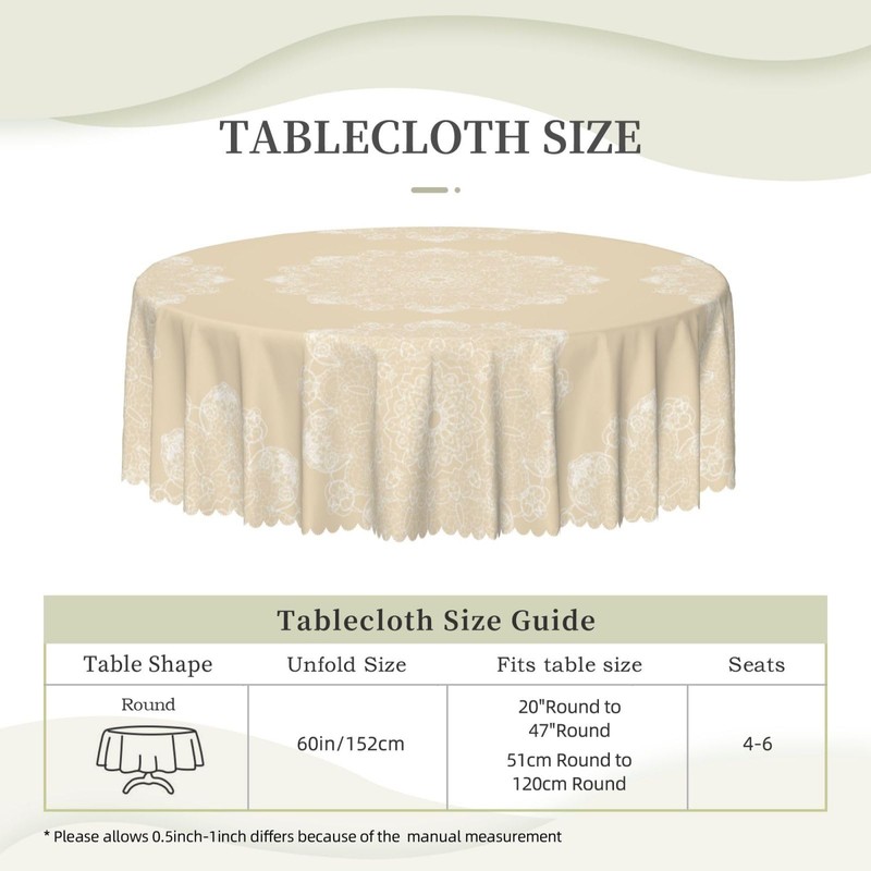 SNAIL GARDEN 152cm/60in Round Table Cloth Wipeable, Spill-proof Polyester Circular