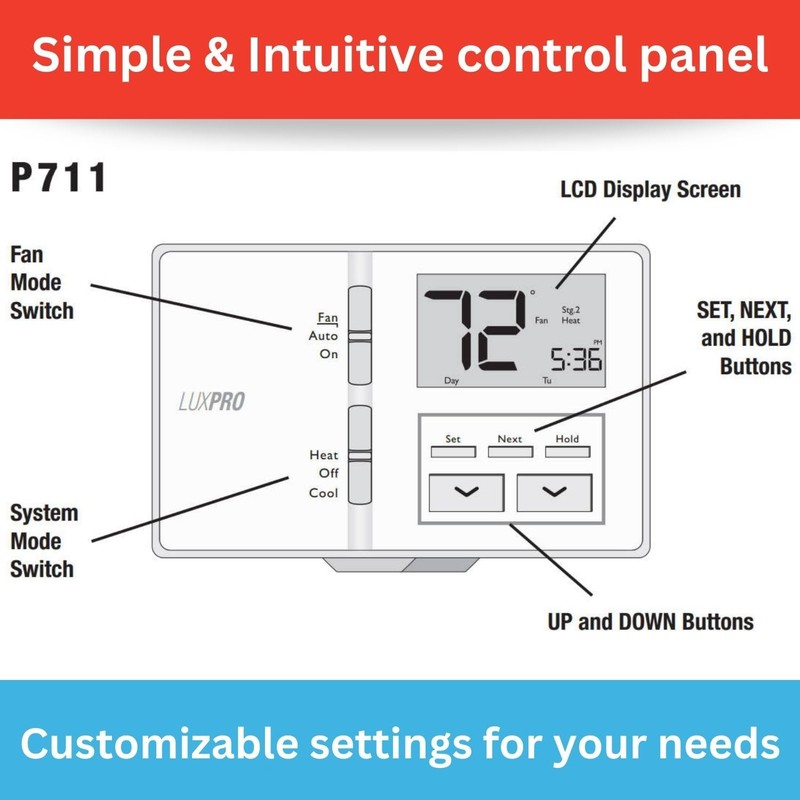 Lux Pro All in One Non Programmable/Programmable Thermostat; 7 and