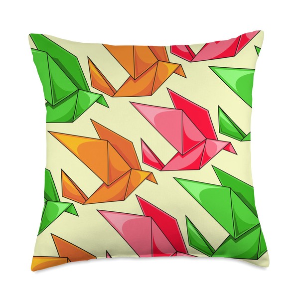 Colorful Paper Crane Pattern Japanese Artist Origami Throw Pillow