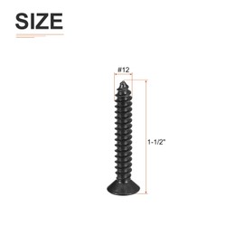 DTGN 50Pcs #12x1-1/2" Flat Head Wood Screws, 304 Stainless Steel Phillips Self Tapping Screws - Good for Woodworking, Furniture - Black