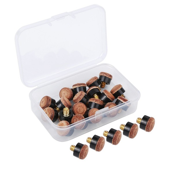 20 Pieces Screw on Tips 10 mm Cue Tips with Plastic Storage Box for Pool Cues and Snooker, Brown