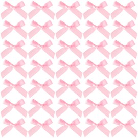 Mxxipp 35pcs Mini Pink Ribbon Bows, Small Satin Ribbon Bow, Cute Soft Bowknot Sewing Accessories for Flowers Bakery Wrapping Christmas Wedding Birthday Party Decoration