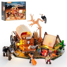 Lumibricks Cowboy Camp Lighting - Juego de ladrillos de construcción - The Old West Shelter con carro cubierto y caballo, juego de exhibición de 542 piezas para adultos y amantes del oeste