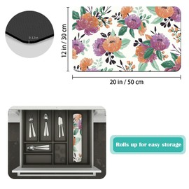 Coffee Mat Coffee Bar Mat 12"x19" Hide Stain Absorbent Rubber Backed Quick Drying Mat Fit Under Coffee Maker Espresso Machine Kitchen Counter, Watercolor Pioneer Flower