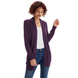 Women Casual Long Sleeve Cardigan Loose Soft Drape Crochet Sweater Deep Purple XXL