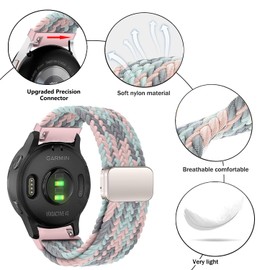 Issinlky Braided Nylon Strap for Garmin Venu 2S/Venu 3S/Vivomove 3S/Vivoactive 4S, 18 mm Elastic Bracelet for Fossil Ladies Gen 6/5E/4/3/Withings Steel HR 36 mm