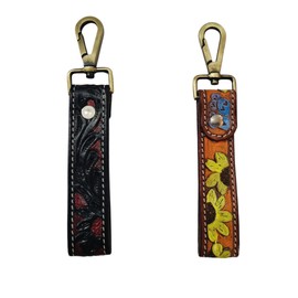 KLLOX Handcrafted Western Leather Keychain, 1x7 inches, Tooled Design with Metal Clasp, Brown, Brown, 1 Inch X 7 Inches