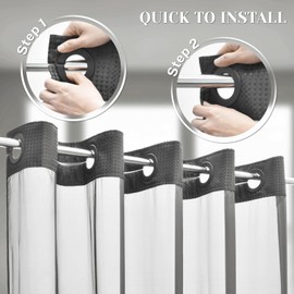 SORTTO No Hook Shower Curtain with Snap in Liner Set Waffle Shower Curtain for Bathroom Hotel Style Fabric Waterproof Inner Liner，71" W x 80" H, Dark Grey