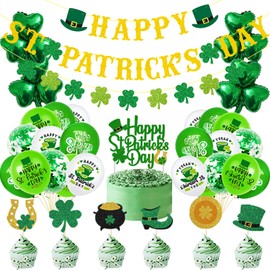 St Patricks Day Decorations Kit Happy St Patrick's Day Banner Shamrock Garland Balloons Cupcake Toppers Foil Fringe Curtains For Irish Party Supplies
