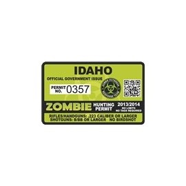 Idaho ID Zombie Hunting Permit - Hunter Response Team Unit 4" Outbreak Sticker