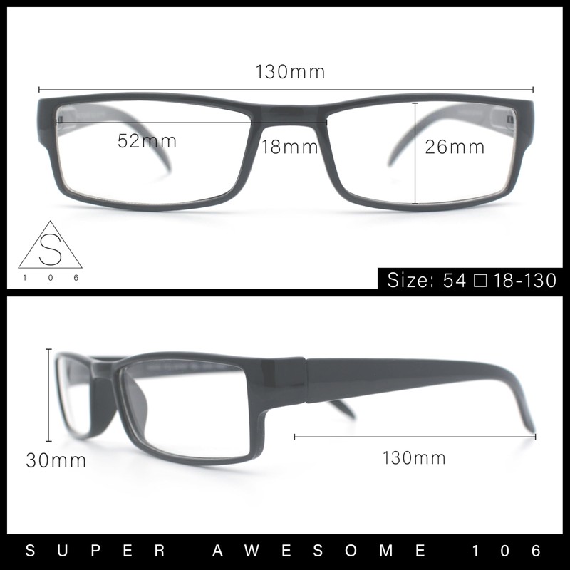 SA106 Black Narrow Rectangular Spring Hinge Plastic Clear Lens Eye