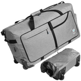 Bago Rolling Duffle Bag with Wheels - 30" 100L Foldable Weekender Bag, Waterproof Travel Duffel Bags Heavy Duty lightWeight Duffle Bag for Traveling, Rolling Duffel Bags with Wheels (Snow Gray)