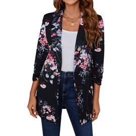 MINTLIMIT Women Lapel Suit Jacket Casual Long Sleeve Blazer Work Office,Floral_Black,XL