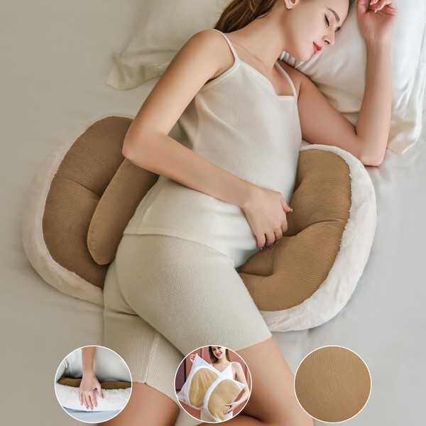 pobopobo Pregnancy Pillow for Sleeping,Super Soft&Comfortable Faux Fur Luxury Maternity Pillow Support for Pregnant Women, Pregnancy Must Haves with Laundry Bag, Machine Washable Throughout (Coffee)