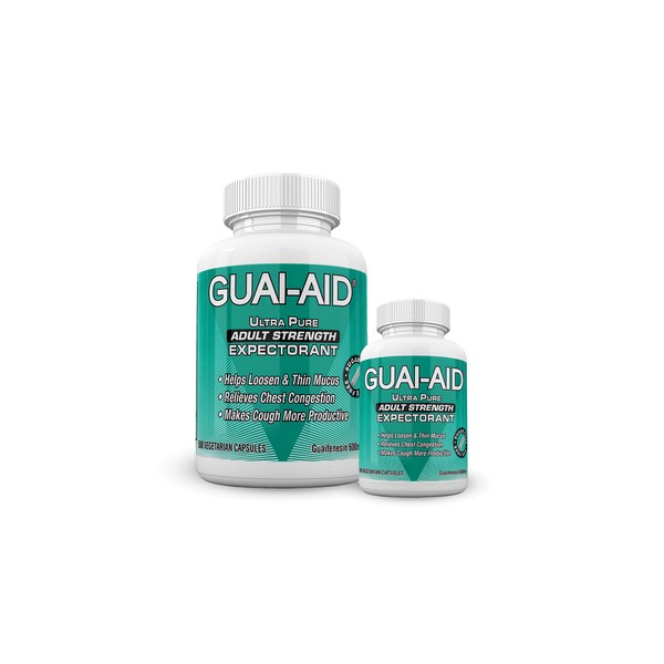 GUAI-AID® 600 600mg Ultra-Pure Guaifenesin Veg. Capsules (Includes 100 Size Bottle) for Adult Strength All-Day Mucus Relief