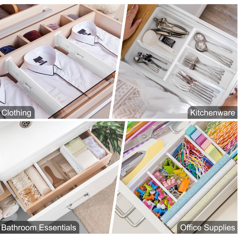sourcing map 4 Pcs Plastic Drawer Dividers Organizer 11"-18" Adjustable