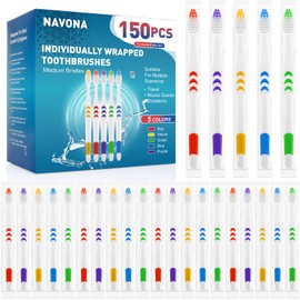 Navona Navona 150 PCS Individually Wrapped Bulk Toothbrush Pack, Disposable Soft Bristle for Adult or Kid, Ergonomic Handle, Perfect for Travel, Hotel, Donation